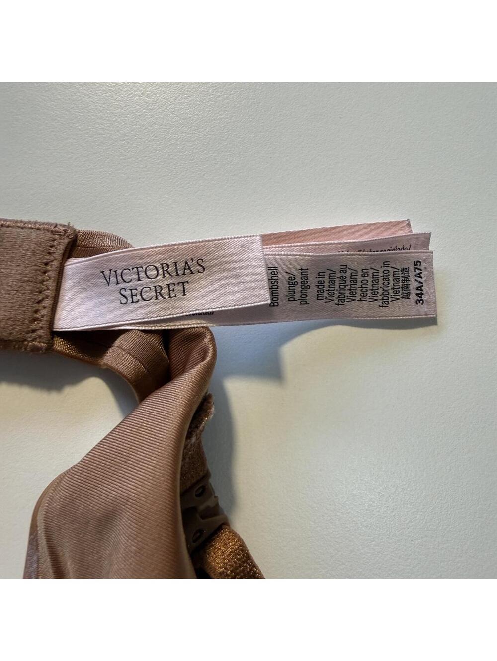 Victoria's Secret Nude Bombshell Pushup Bra Black Lace Trim 34A - Picture 4 of 5